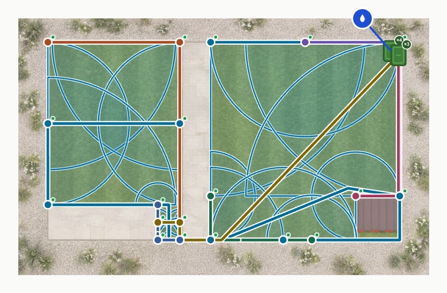 Frontowy trawnik · 120 m² — Plan z podkładem