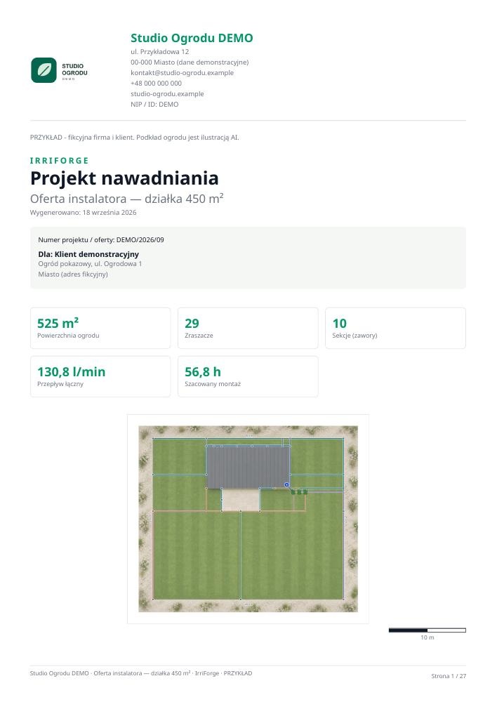 Okładka przykładowego raportu IrriForge